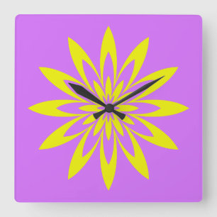 Lila-Gelbe Blume Quadratische Wanduhr