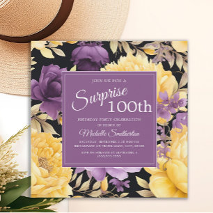 Lila Gelbe Blumen 100. Überraschungsgeburtstag Einladung