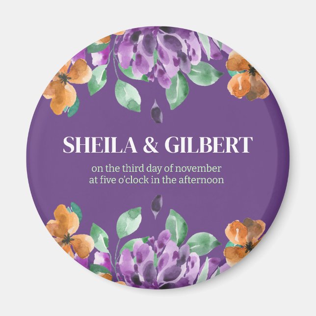 Lila Gelbe Blumen Save the Date Magnet (Vorne)
