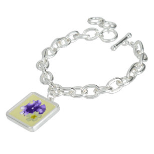Lila&Gelbe Blumen Silver Square Charm Bracelet Charm Armband