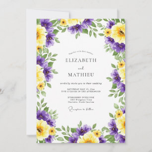 Lila gelbe Blumenromanze Hochzeit Einladung