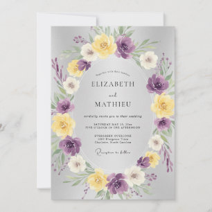 Lila gelbe botanische Hochzeit Einladung