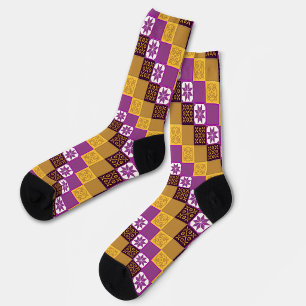 Lila Gelbe Braune Klassische Europäische Mosaikfli Socken