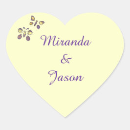 Lila-Gelbe Diamanten-Schmetterlinge Hochzeitsstift Herz-Aufkleber