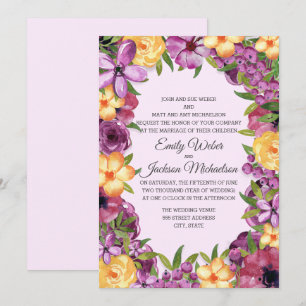 Lila-gelbe, edle Farbtöne für Blumenhochzeit Einladung