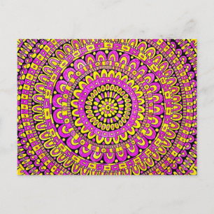 Lila Gelbe Farbe Handgezeichnetes Mandala Postkarte