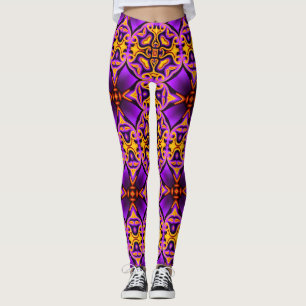 Lila Gelbe Gemusterte Leggings