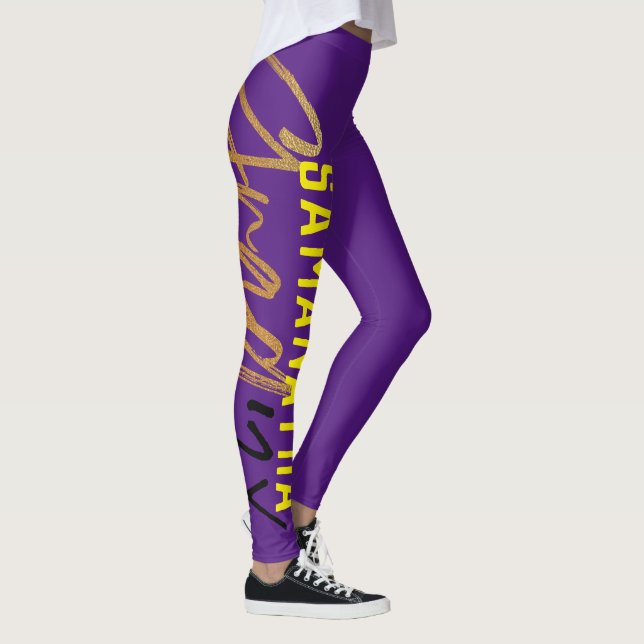 Lila Gelbe Goldfolie Grad Jahr Chic Leggings (Rechts)