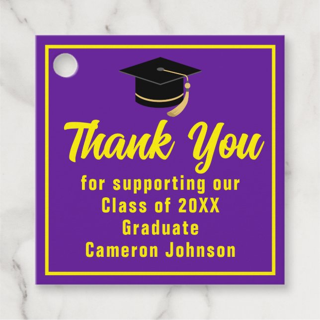 Lila-Gelbe Graduate Custom Graduate Party Geschenkanhänger (Vorderseite)