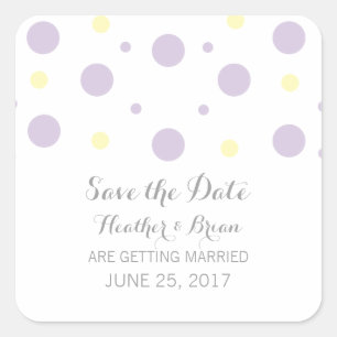 Lila-Gelbe Konfetti-Save the Date Stickers