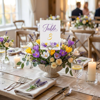 Lila gelbe Krokus-Blumen-Hochzeitstisch-Nummer Einladung