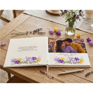 Lila Gelbe Krokus Florale Foto Folie Hochzeit  Gästebuch