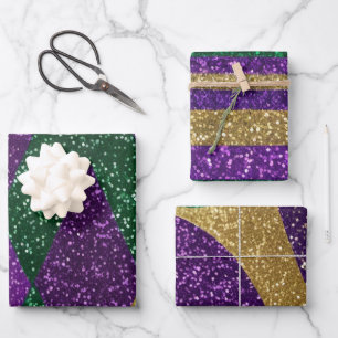 Lila-Gelbe Mardi Gras-Glitzer-Muster Geschenkpapier Set