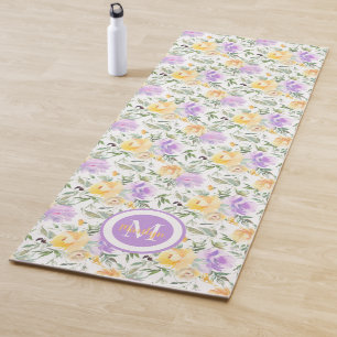Lila Gelbe Rosen Blume Yogamatte