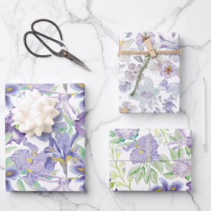 Lila Gelbe Schwertlilie Floral Aquarell  Geschenkpapier Set