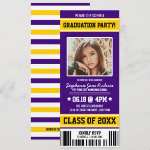 Lila Gelbe Sporty Graduation Party Ticket Einladung