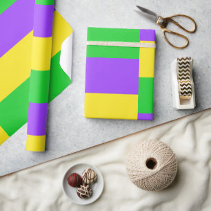 Lila Gelbe Streifen Mardi Garni Geschenkpapier