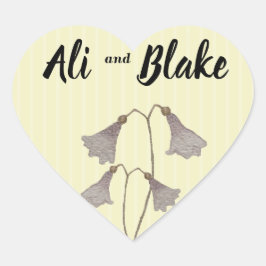 Lila gelbe Wildblumen Hochzeit in Wasserfarbe Herz-Aufkleber