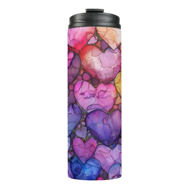 LILA GELBEN PINK BLUE VALENTINE HERZEN THERMOSBECHER (Vorderseite)