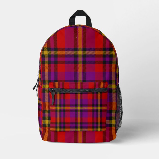 Lila Gelber Karo Tartan Karierter Rucksack (Vorderseite)