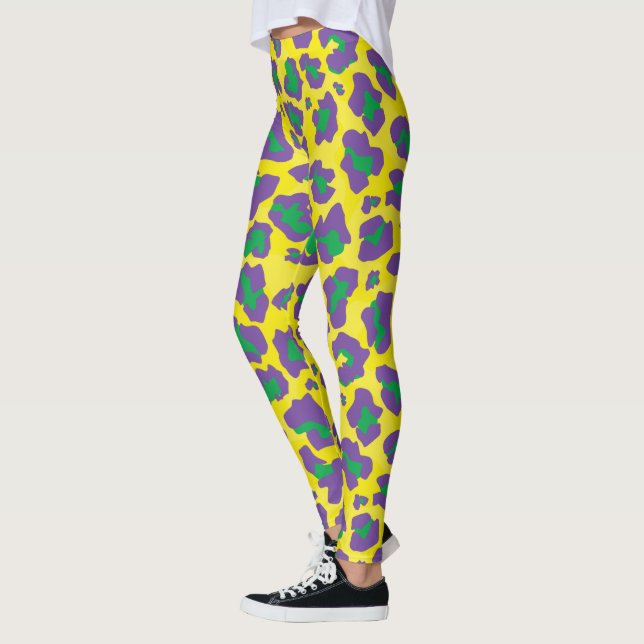 Lila, gelber und grüner Leopardendruck Leggings (Links)