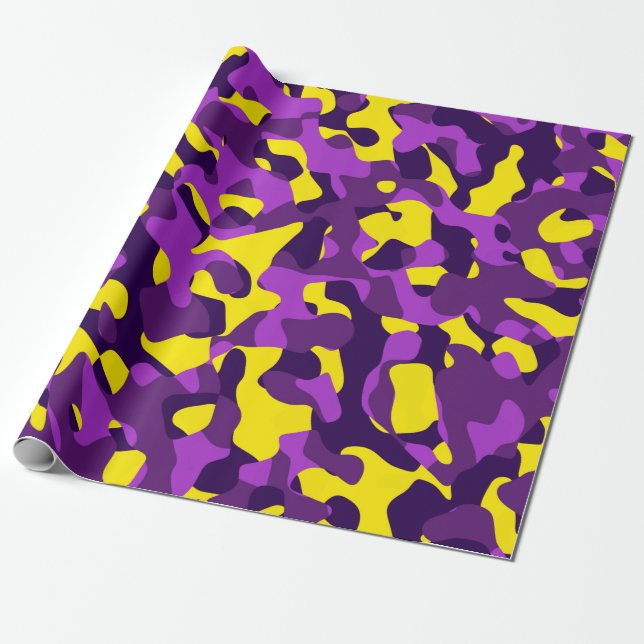 Lila gelbes Camouflage-Druckmuster Geschenkpapier (Ungerollt)