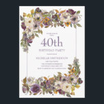 Lila-gelbes Elfenbeinblütenblatt 40. Geburtstag Einladung<br><div class="desc">Schönes lila Elfenbein und Senfgelbes Aquarell mit grünem Blattwerk 40. Geburtstag Party Einladung für Frauen. Kontaktieren Sie uns für Hilfe bei der Anpassung oder der Anpassung von Produkten.</div>