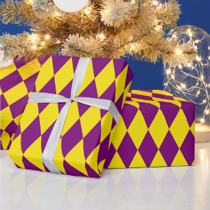 Lila-gelbes Harlekin-Karo-Design Geschenkpapier