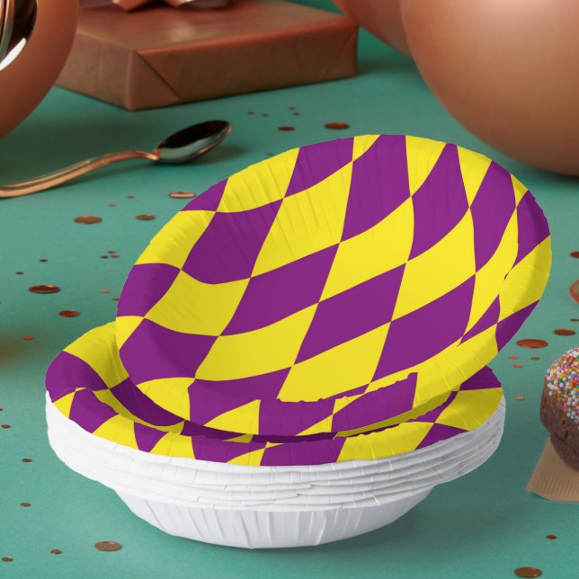 Lila-gelbes Harlekin-Karo-Design  Pappteller (Von Creator hochgeladen)