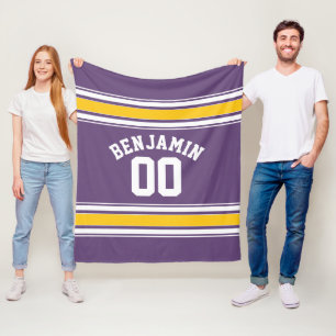 Lila gelbes Jersey Stripes Name-Zahl Fleecedecke