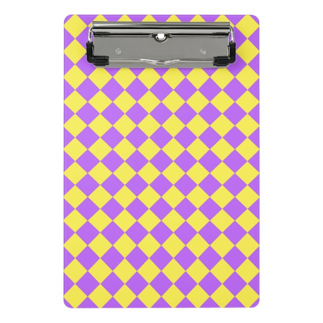 Lila-Gelbes Schachbrett Diamantmuster Mini Klemmbrett (Vorderseite)