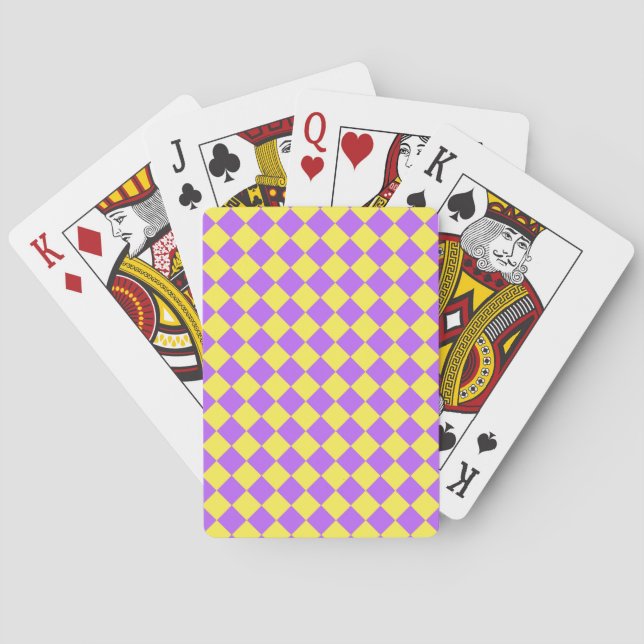 Lila-Gelbes Schachbrett Diamantmuster Spielkarten (Rückseite)