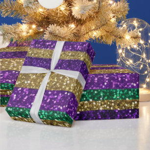 Lila-Gelbgrün-Mardi-Gras-Glitzer-Muster Geschenkpapier