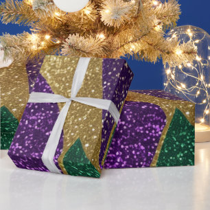 Lila-Gelbgrün-Mardi-Gras-Glitzer-Muster Geschenkpapier