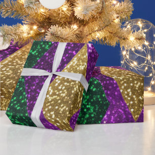 Lila-Gelbgrün-Mardi-Gras-Glitzer-Muster Geschenkpapier