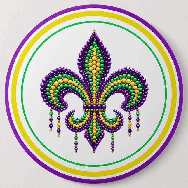 Lila-Gelbgrün Mardi Gras Lilie Button (Vorderseite)