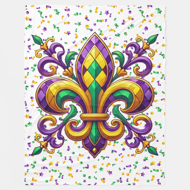 Lila-Gelbgrün Mardi Gras Lilie Fleecedecke (Vorderseite)