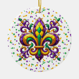 Lila-Gelbgrün Mardi Gras Lilie Keramik Ornament