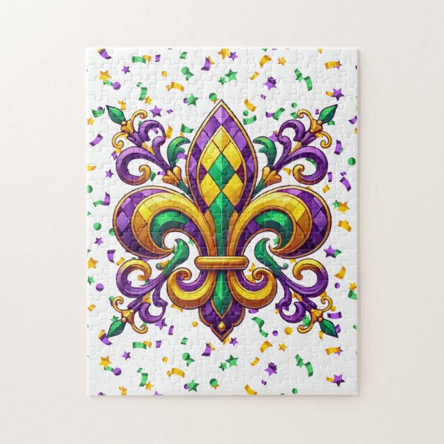 Lila-Gelbgrün Mardi Gras Lilie Puzzle (Vertikal)