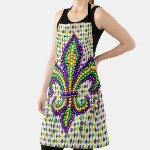 Lila-Gelbgrün Mardi Gras Lilie Schürze