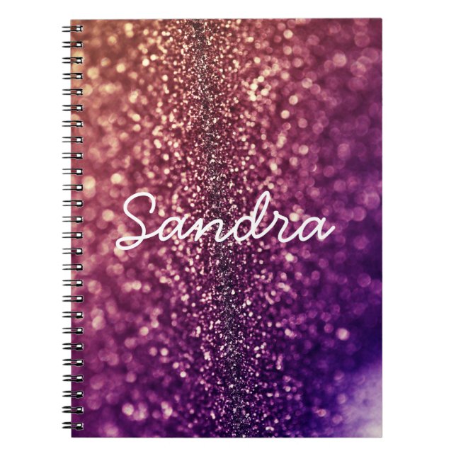 Lila genanntes bling Glitternotizbuch SANDRA Notizblock (Vorderseite)