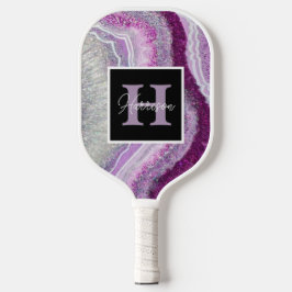 Lila Geode Agate Monogram Name anpassbar Pickleball Schläger