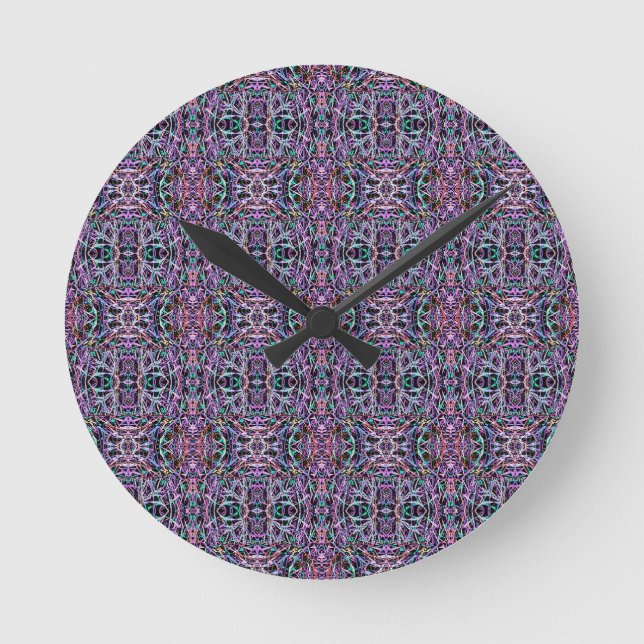 Lila geometrisch rosa runde wanduhr (Vorderseite)