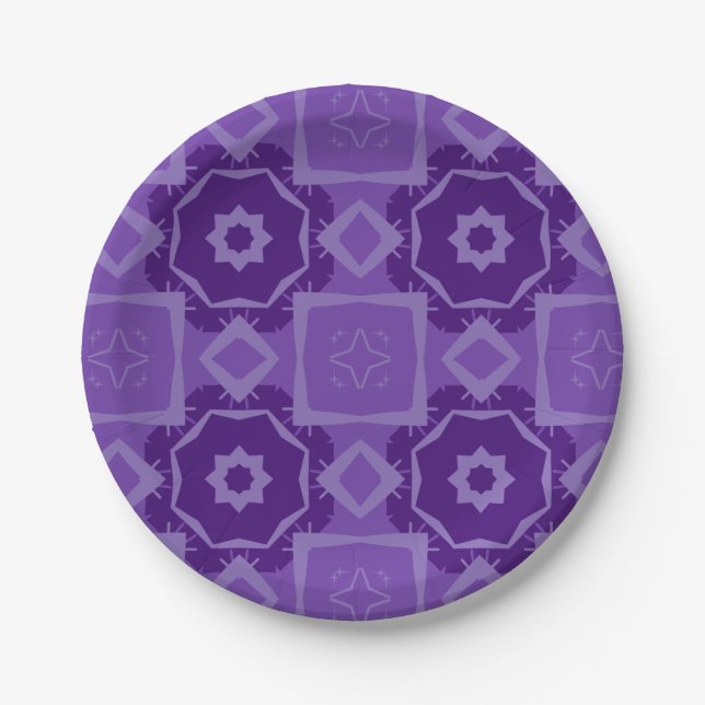 Lila geometrische abstrakte Design-Papierteller Pappteller (Vorderseite)