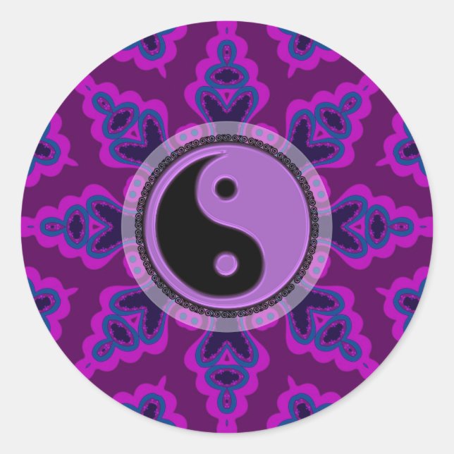 Lila Geometrische Blume Yin Yang Sticker (Vorderseite)