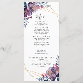 Lila geometrische Botanische Hochzeit mit Flora Menükarte