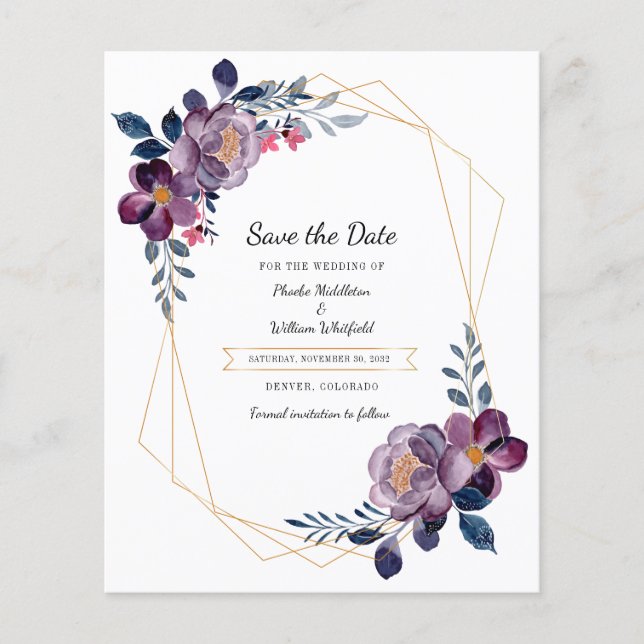 Lila geometrische Geometrie Save the Date Flyer (Vorne)