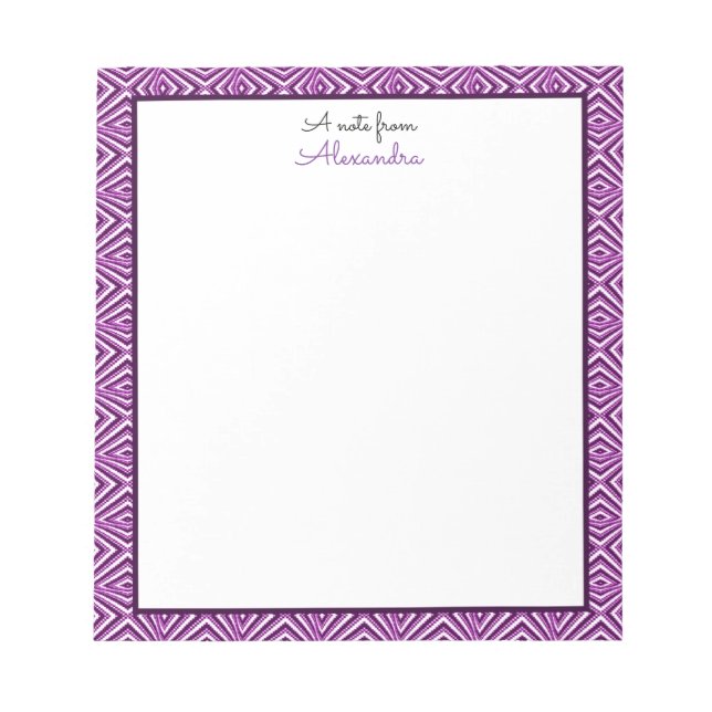 Lila geometrische Grenze mit Monogramm Notizblock (Vorderseite)