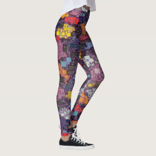 Lila geometrische Konturen über buntem spritzt Leggings