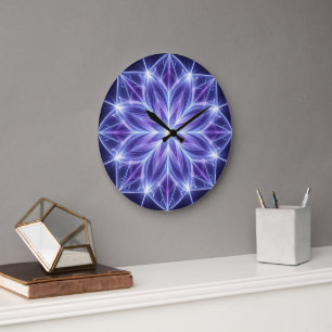 Lila geometrische Mandala-Wanduhr Große Wanduhr
